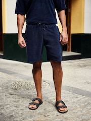 Navy Blue Towelling Jersey Shorts - Image 3 of 10