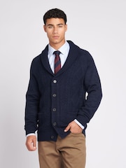U.S. Polo Assn. Blue Mens Heavyweight Aran Knit Shawl Cardigan - Image 1 of 8