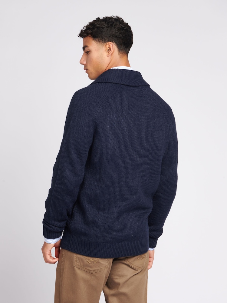 U.S. Polo Assn. Blue Mens Heavyweight Aran Knit Shawl Cardigan - Image 2 of 8