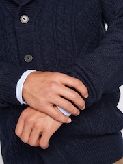 U.S. Polo Assn. Blue Mens Heavyweight Aran Knit Shawl Cardigan - Image 5 of 8