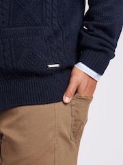 U.S. Polo Assn. Blue Mens Heavyweight Aran Knit Shawl Cardigan - Image 6 of 8