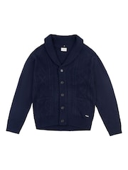 U.S. Polo Assn. Blue Mens Heavyweight Aran Knit Shawl Cardigan - Image 7 of 8