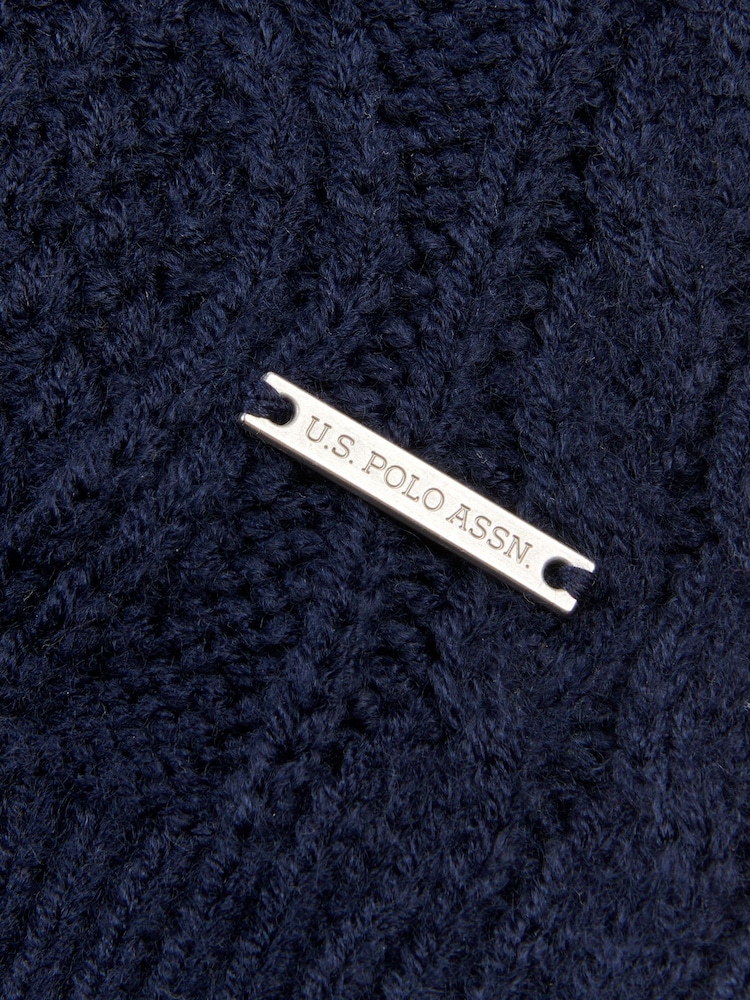 U.S. Polo Assn. Blue Mens Heavyweight Aran Knit Shawl Cardigan - Image 8 of 8