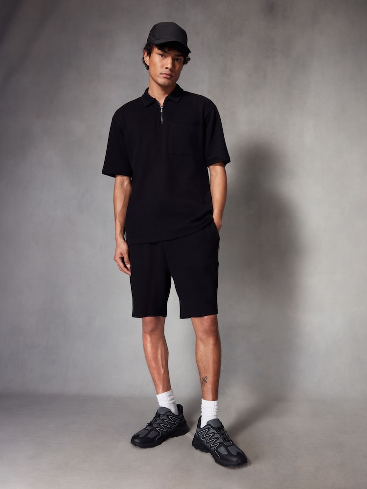 Black 100% Cotton Jersey Waffle Shorts - Image 2 of 7