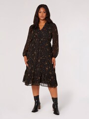 Apricot Black Constellation Ruffle Tiered Dress - Image 1 of 4