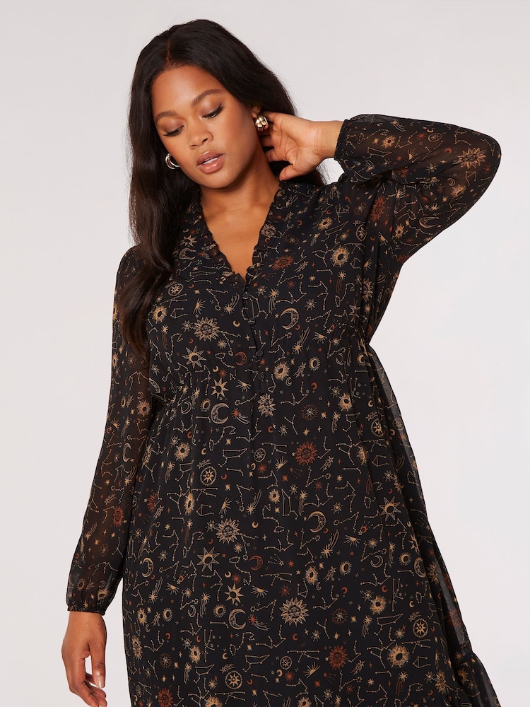 Apricot Black Constellation Ruffle Tiered Dress - Image 4 of 4