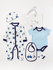 Rock-A-Bye Baby Boutique Baby Blue Teddy Bear Print 100% Cotton Gift Set 5 Piece - Image 1 of 8