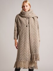 Ted Baker Oversized Natural Jilliya Tan Twill Knit Scarf Coat - Image 1 of 6