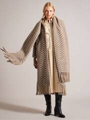 Ted Baker Oversized Natural Jilliya Tan Twill Knit Scarf Coat - Image 3 of 6