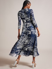 Ted Baker Iggiey 3/4 Length Sleeve Blue Dress With Ruffled Skirt - Image 2 of 6