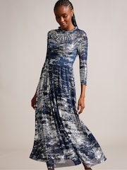 Ted Baker Iggiey 3/4 Length Sleeve Blue Dress With Ruffled Skirt - Image 3 of 6