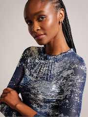 Ted Baker Iggiey 3/4 Length Sleeve Blue Dress With Ruffled Skirt - Image 4 of 6