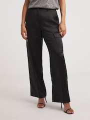 JD Williams Black Satin Cargo Straight Trousers - Image 3 of 4