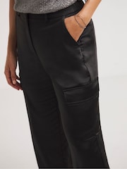 JD Williams Black Satin Cargo Straight Trousers - Image 4 of 4