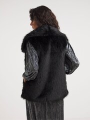 JD Williams Black Long Pile Faux Fur Gilet - Image 2 of 4
