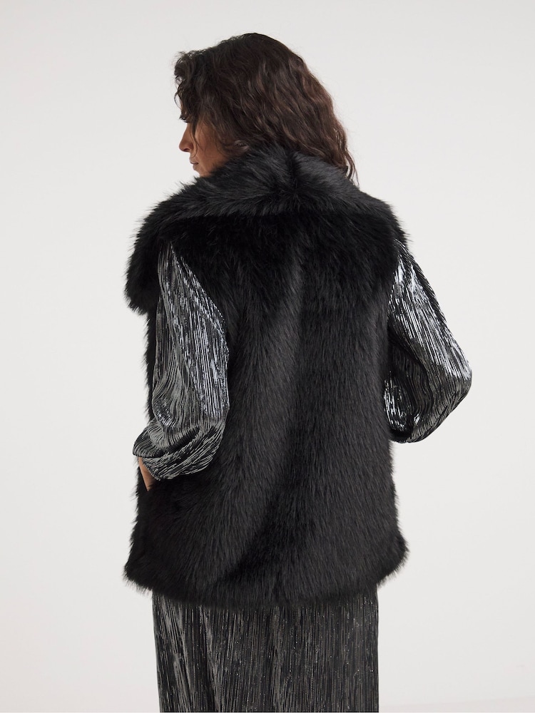 JD Williams Black Long Pile Faux Fur Gilet - Image 2 of 4