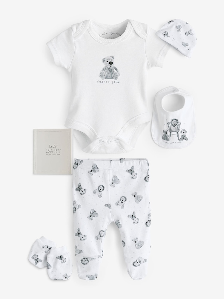 Rock-A-Bye Baby Boutique Teddy Bear Print Cotton 100% Cotton White 6-Piece Baby Gift Set - Image 1 of 7