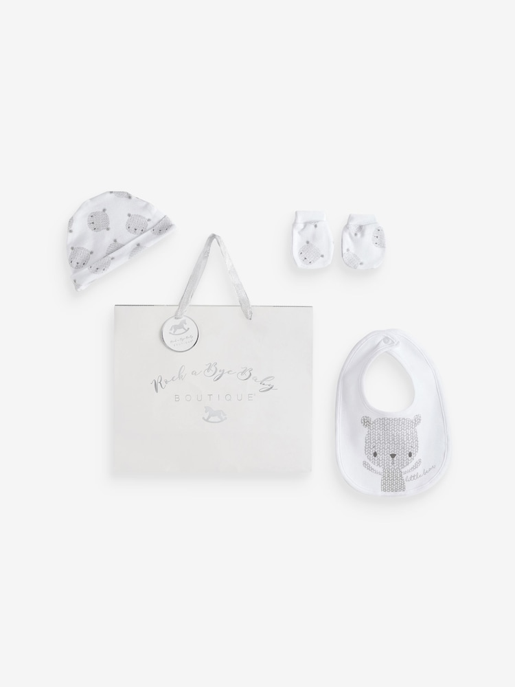 Rock-A-Bye Baby Boutique Bear Print Cotton Gift 100% Cotton White 5 Piece Set - Image 2 of 4