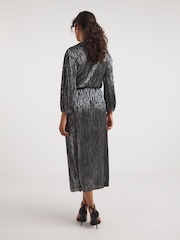 JD Williams Silver Plisse Wrap Mini Dress - Image 2 of 4