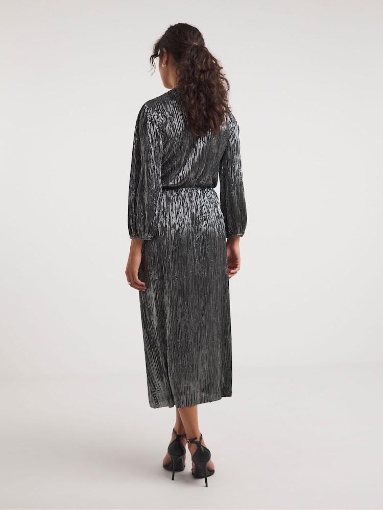 JD Williams Silver Plisse Wrap Mini Dress - Image 2 of 4