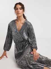 JD Williams Silver Plisse Wrap Mini Dress - Image 3 of 4