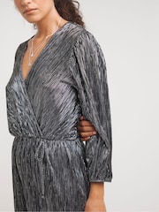 JD Williams Silver Plisse Wrap Mini Dress - Image 4 of 4