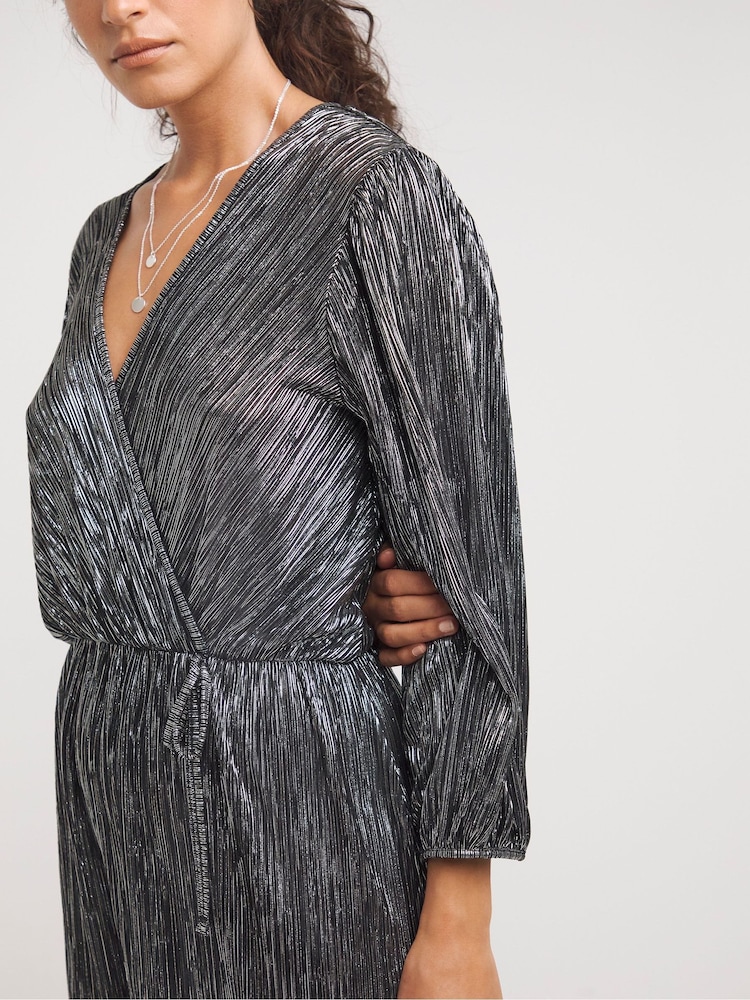 JD Williams Silver Plisse Wrap Mini Dress - Image 4 of 4