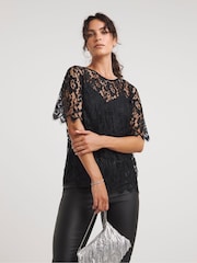 JD Williams Black Lace Short Sleeve Top - Image 1 of 5