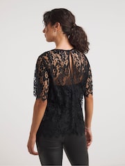 JD Williams Black Lace Short Sleeve Top - Image 2 of 5