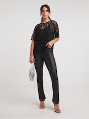 JD Williams Black Lace Short Sleeve Top - Image 3 of 5