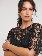 JD Williams Black Lace Short Sleeve Top - Image 4 of 5
