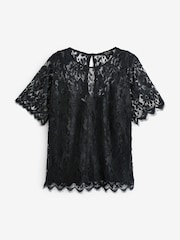 JD Williams Black Lace Short Sleeve Top - Image 5 of 5