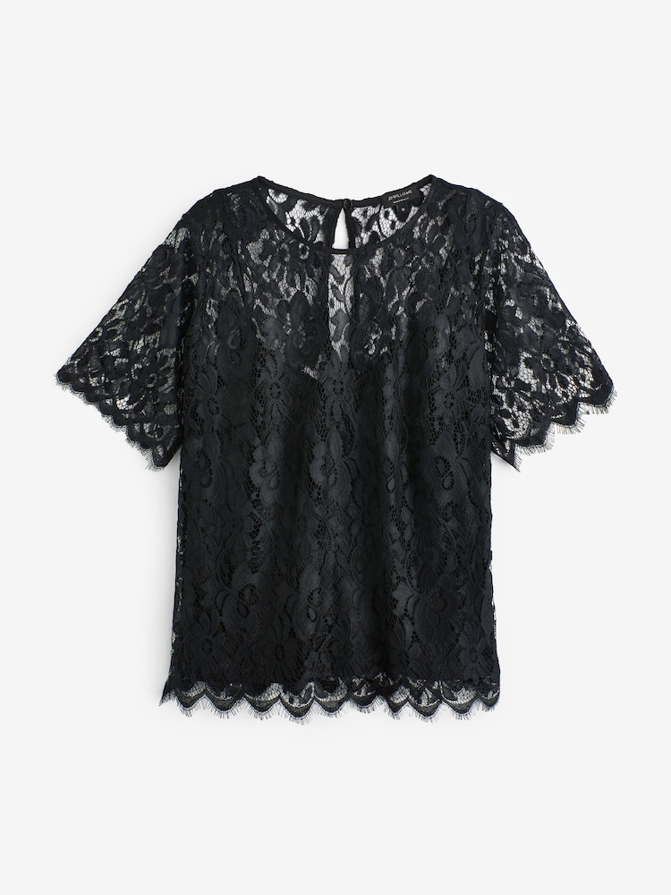 JD Williams Black Lace Short Sleeve Top - Image 5 of 5