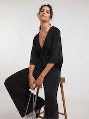 JD Williams Black Slinky Twist Front Jumpsuit - Image 3 of 4