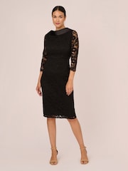 Adrianna Papell Roll Neck Sheath Black Dress - Image 3 of 7