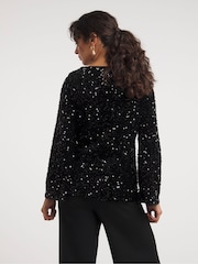 JD Williams Black Slash Neck Sequin Top - Image 2 of 4