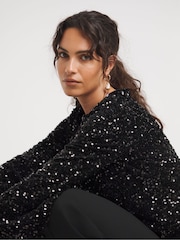 JD Williams Black Slash Neck Sequin Top - Image 4 of 4