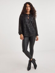 JD Williams Black Volume Sleeve Sequin Top - Image 1 of 4