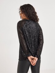 JD Williams Black Volume Sleeve Sequin Top - Image 2 of 4
