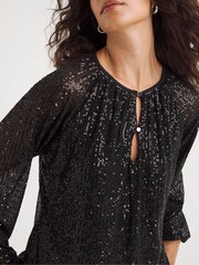 JD Williams Black Volume Sleeve Sequin Top - Image 4 of 4