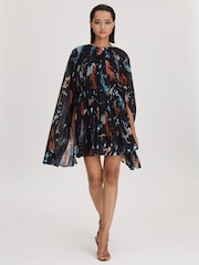 Leo Lin Pleated Bell Sleeve Mini Dress - Image 1 of 5
