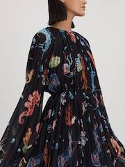 Leo Lin Pleated Bell Sleeve Mini Dress - Image 3 of 5