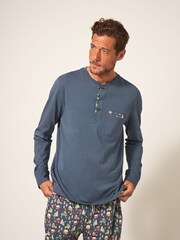 White Stuff Blue Novelty Henley Pyjama Top - Image 1 of 6