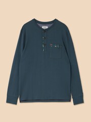 White Stuff Blue Novelty Henley Pyjama Top - Image 4 of 6