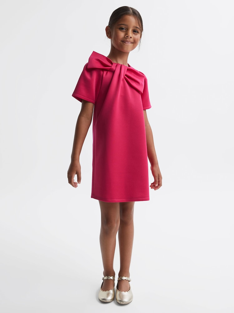 Reiss Pink Felicity 4-9 yrs Scuba Bow Dress - Image 1 of 6