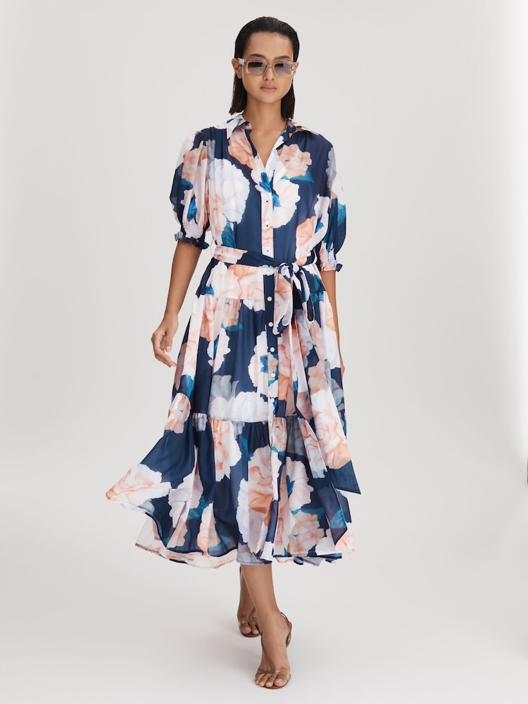 Leo Lin Printed Bishop Sleeve Midi Dress - Image 1 of 5