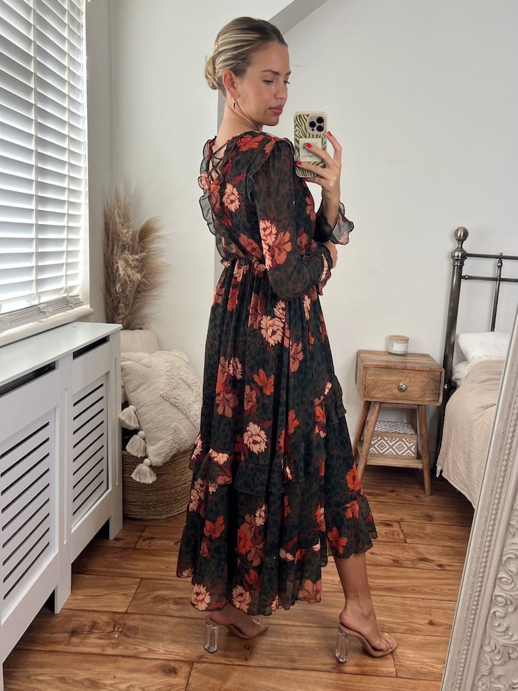 Style Cheat Black Birdie Frill Tie Back Dress - Image 2 of 4