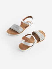 Silver Leather Woven Sandals - Image 1 of 6