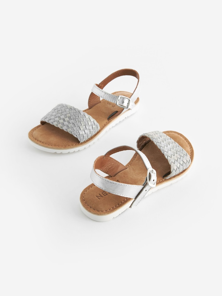 Silver Leather Woven Sandals - Image 1 of 6
