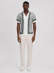 Reiss White/Green Blair Geometric Print Cuban Collar Shirt - Image 3 of 6